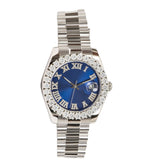 Blue and Silver Moissanite Solitaire Prong Watch